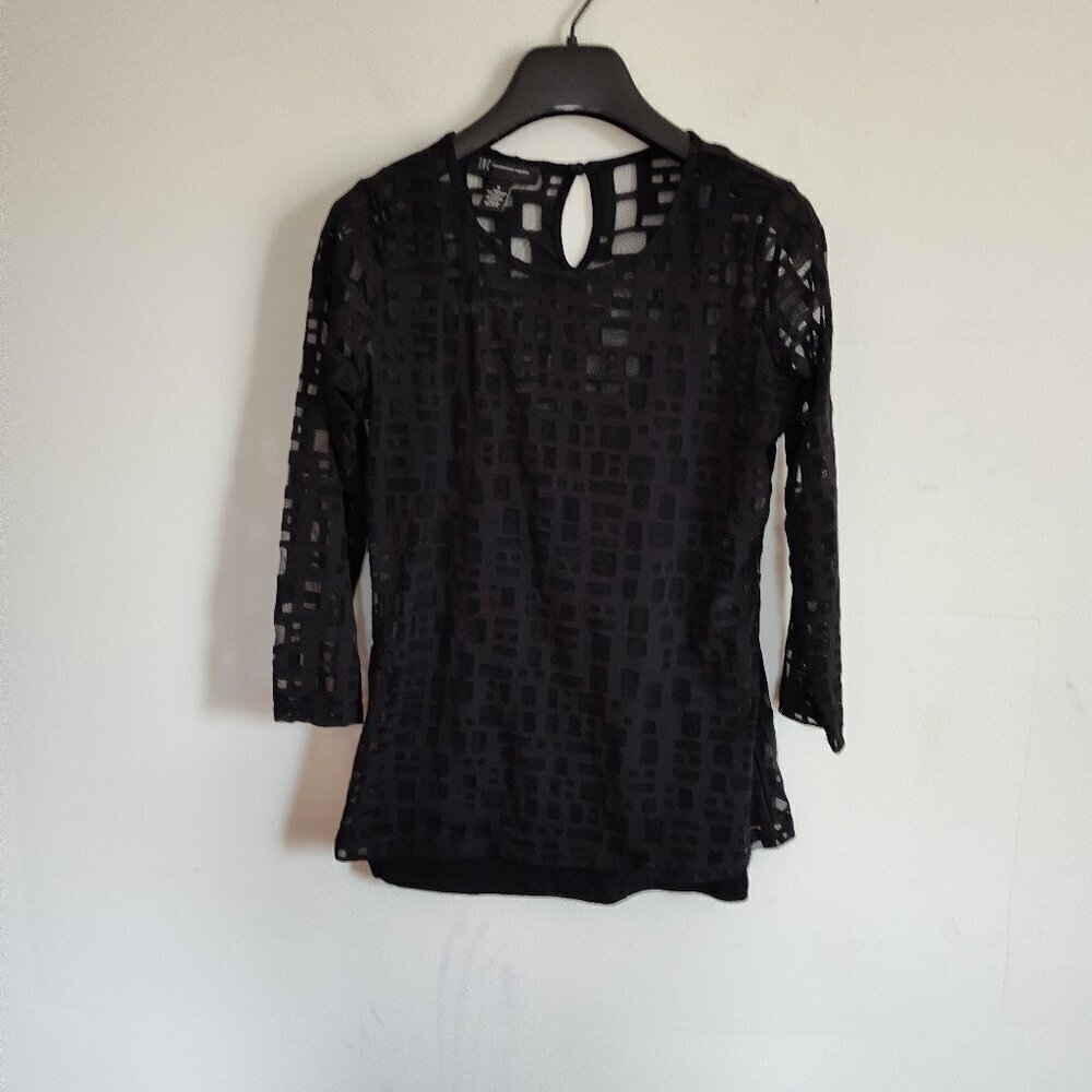 Ladies SZ S Inc Windowpane Illusion Three-Quarter Sleeve T-Shirt
